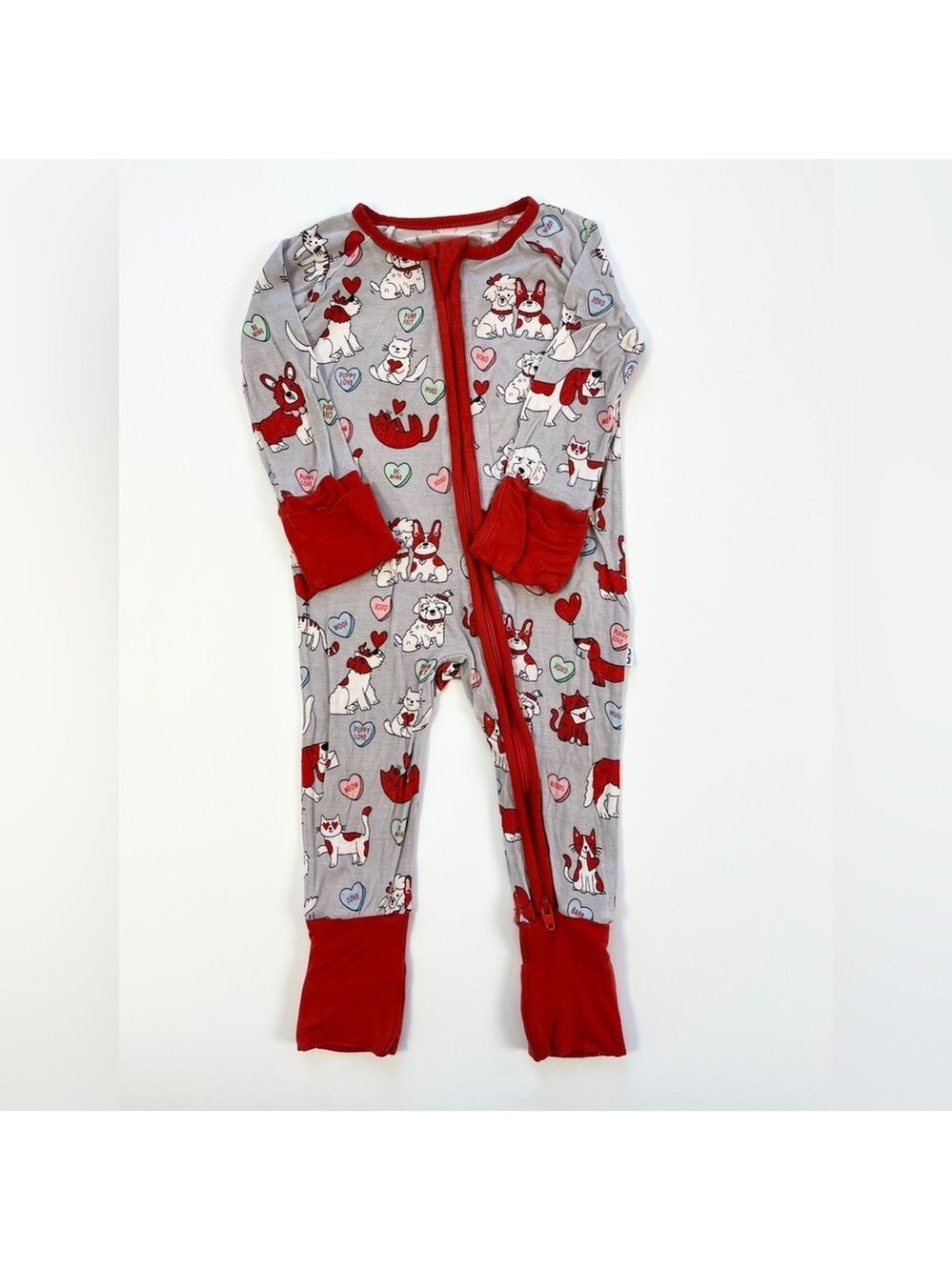 Little‎ Sleepies Gray and Red Valentines Animal Print Footie